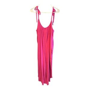 Vibrant Terry Cloth Pink Sleeveless Jumpsuit with adjustable shoulder tie